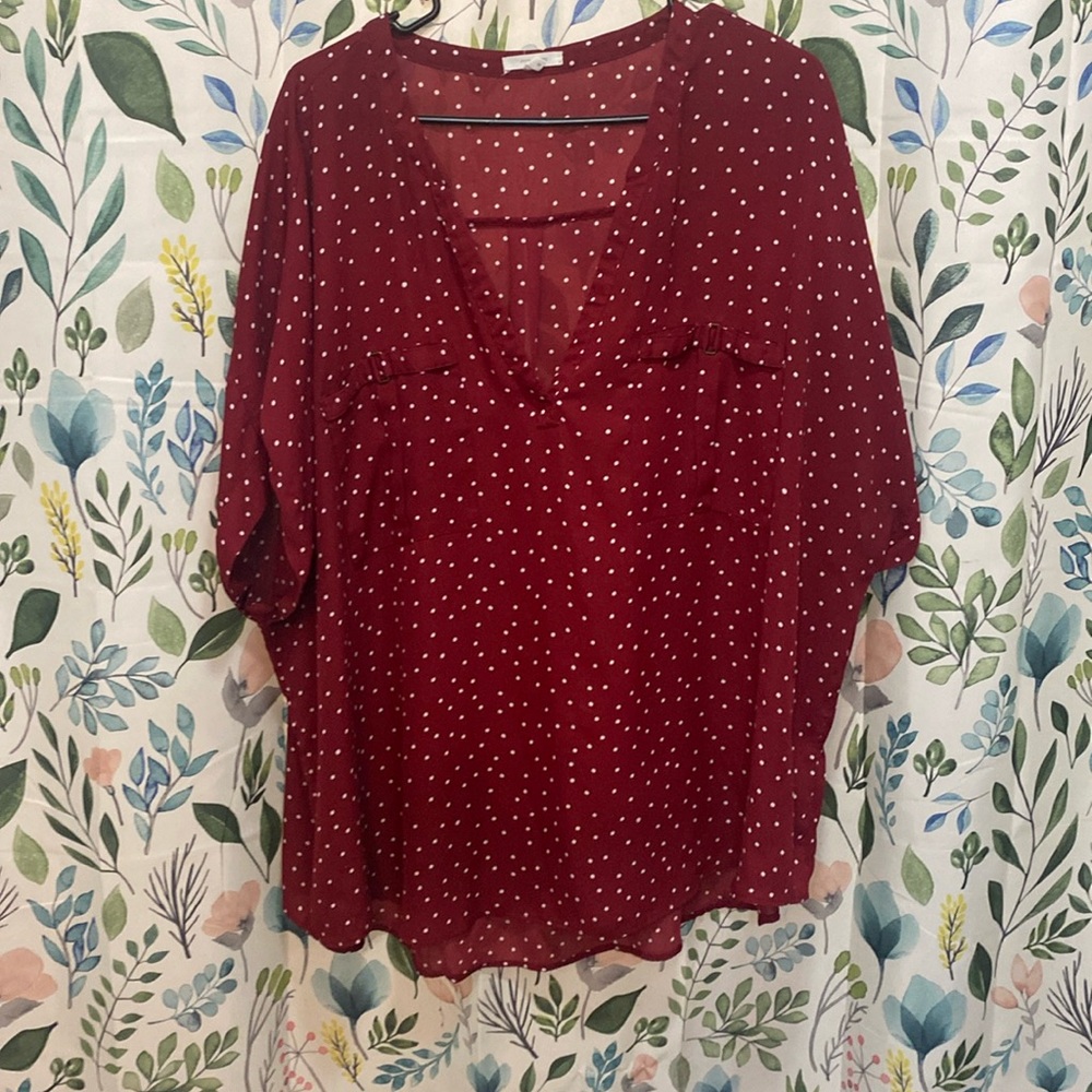 Red and White Polka Dot Maurice’s Blouse. Size 4.